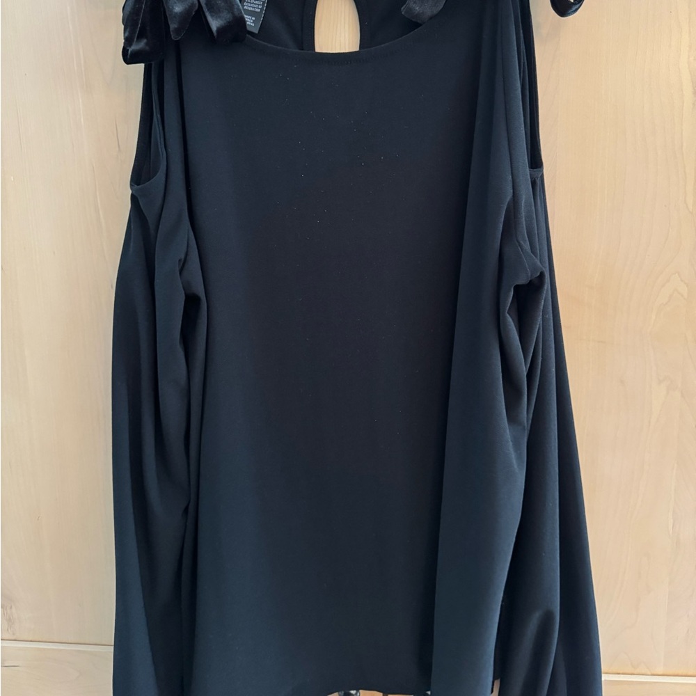 INC Mixed Media Cold Shoulder Blouson Sleeve Top .
